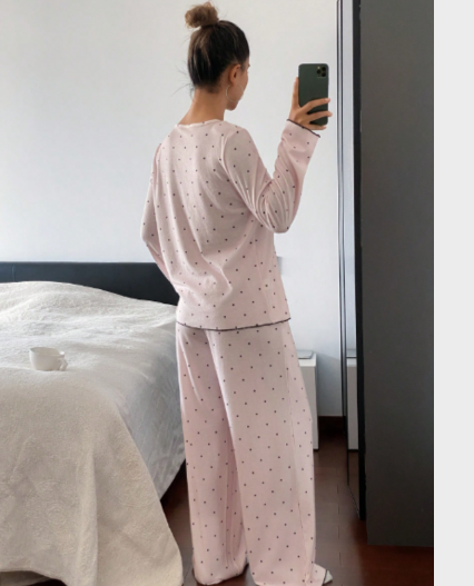 Conjunto de Pijama en Algondón para mujer manga larga de lunares