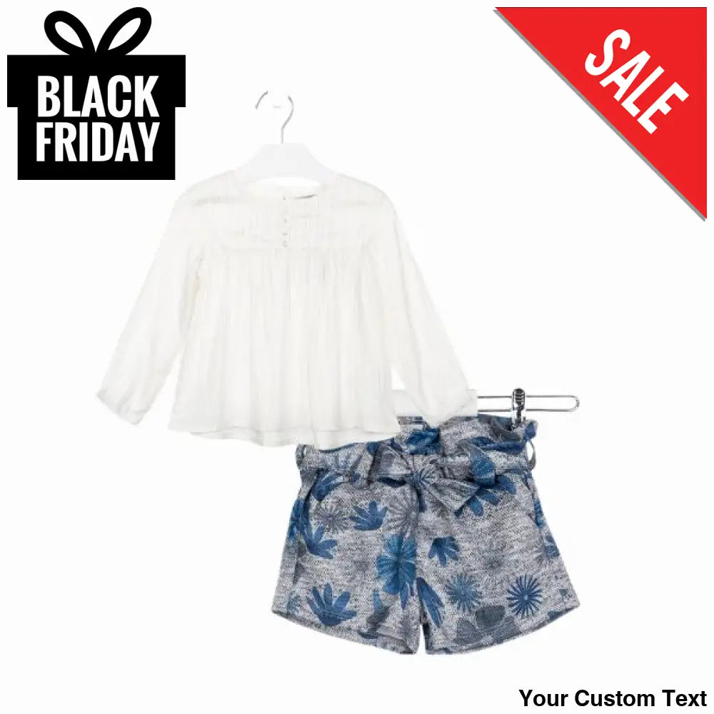Conjunto Niña Blusa manga larga y Short Flores Conjunto
