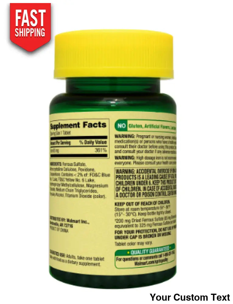 Iron 65 mg 325 mg Sulfato Ferroso Spring Valley 100 Tabletas Suplementos y Vitaminas
