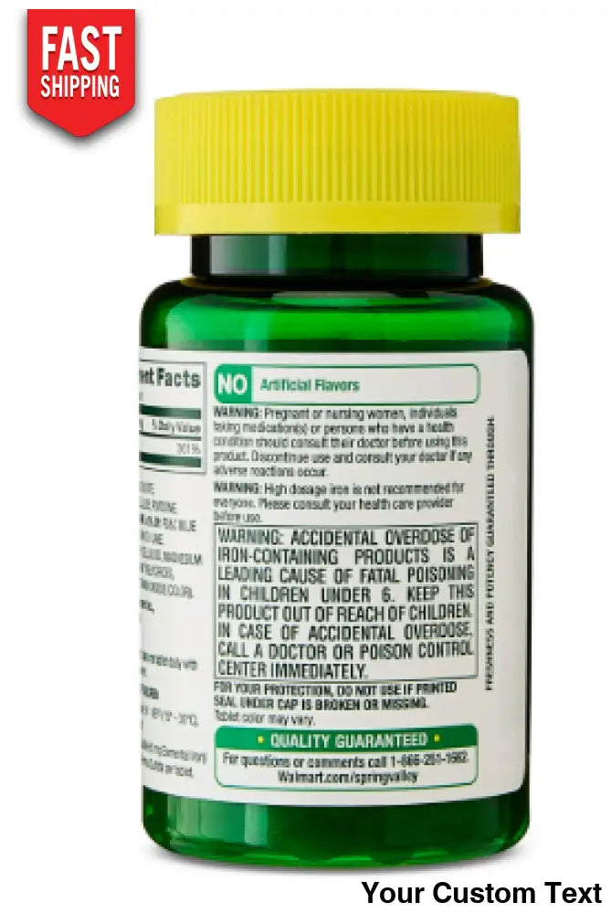 Iron 65 mg 325 mg Sulfato Ferroso Spring Valley - 100 Tabletas - Suplementos y Vitaminas