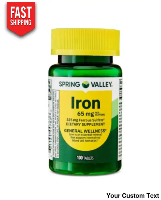 Iron 65 mg 325 mg Sulfato Ferroso Spring Valley - 100 Tabletas - Suplementos y Vitaminas