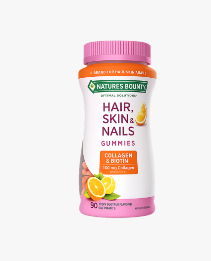 Nature's Bounty Hair Skin & Nails Gummies con Biotina y Colágeno 90 gomitas sabor cítricos, suplemento para complementar el cuidado del cabello, la piel y las uñas.