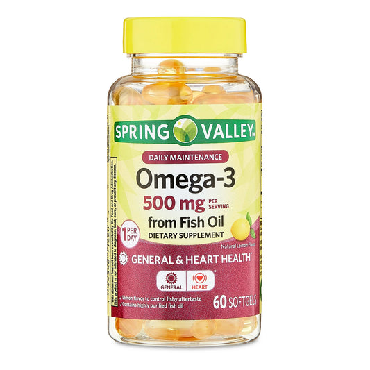 Omega 3 marca 500 mg Spring Valley x 60 pastillas.