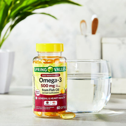 Omega 3 marca 500 mg Spring Valley x 60 pastillas.