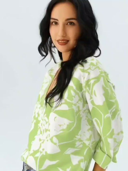 Camisa Para Mujer De Manga Larga Y Transpirable, Con Cuello De Solapa De estampado Floral