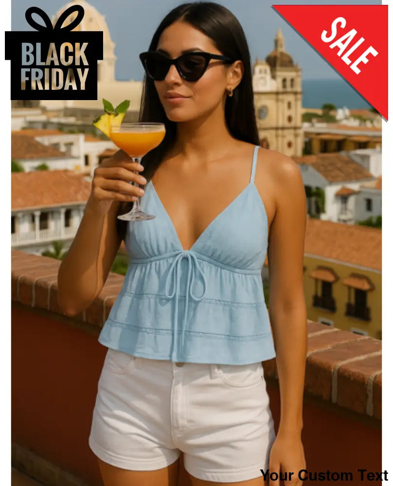 Top sin mangas con amarre delantero en Lino para mujer Blusa