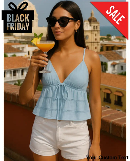 Top sin mangas con amarre delantero en Lino para mujer Blusa