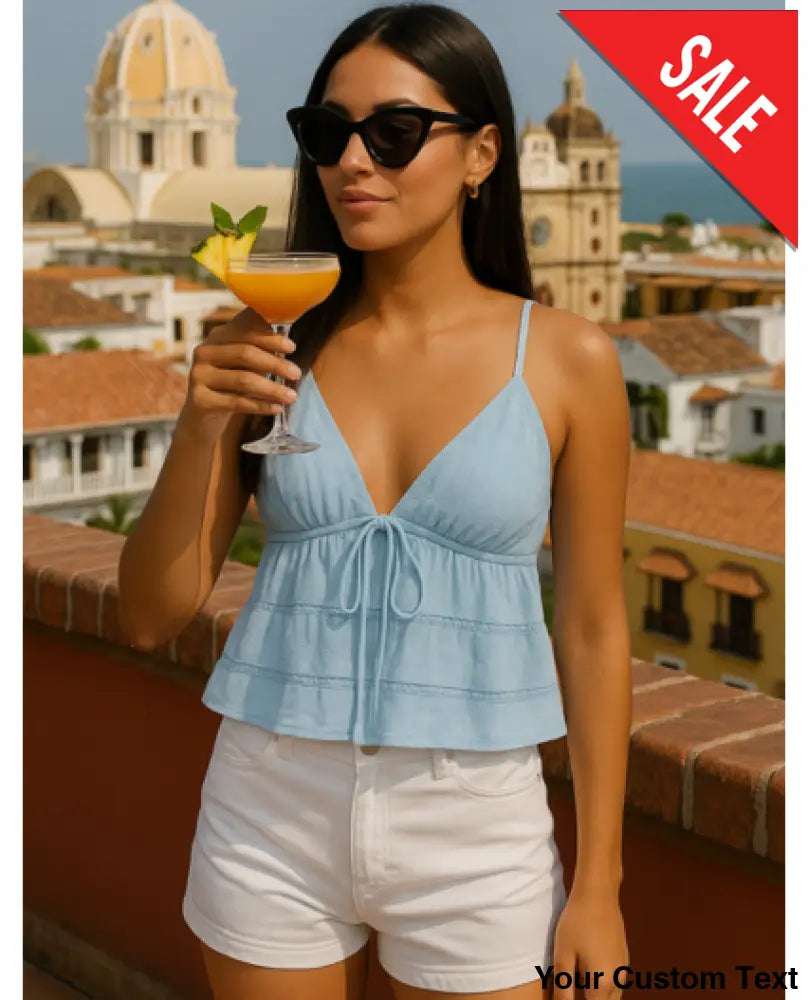 Top sin mangas con amarre delantero en Lino para mujer Blusa