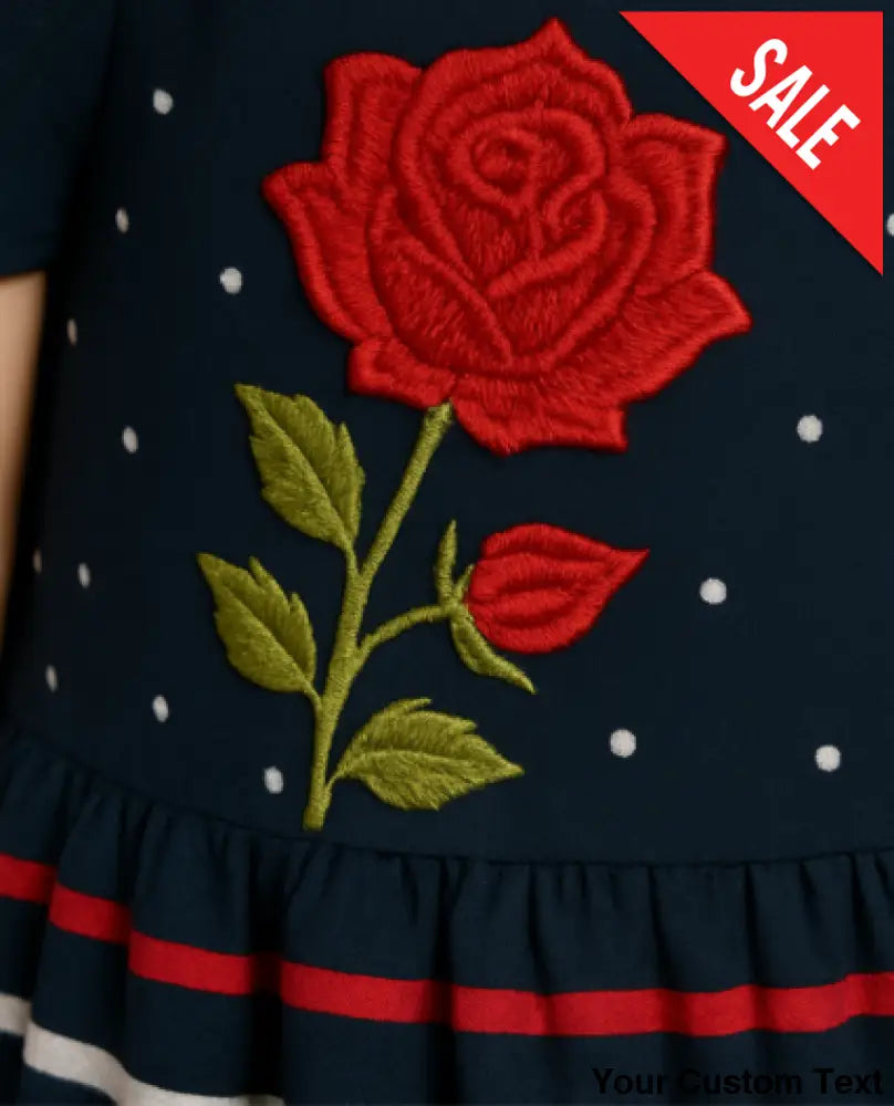 Vestido Azul Marino Infantil con Encaje Blanco y Bordado de Rosas para niña 2T Vestido