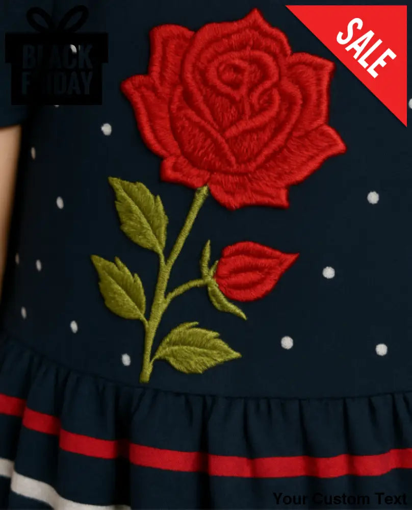 Vestido Azul Marino Infantil con Encaje Blanco y Bordado de Rosas para niña 2T Vestido