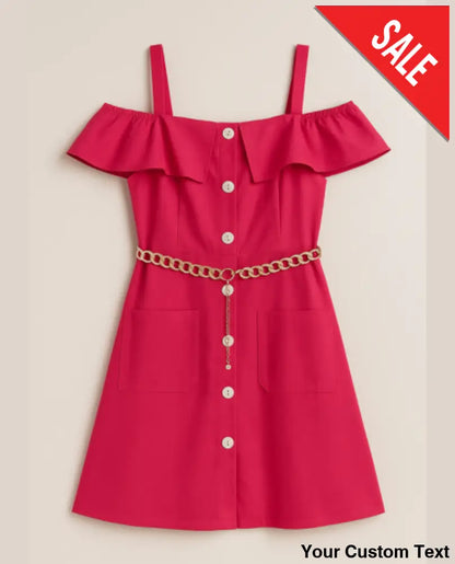 Vestido de niña con hombros descubiertos y cinturón decorativo 12 / Rojo Vestido