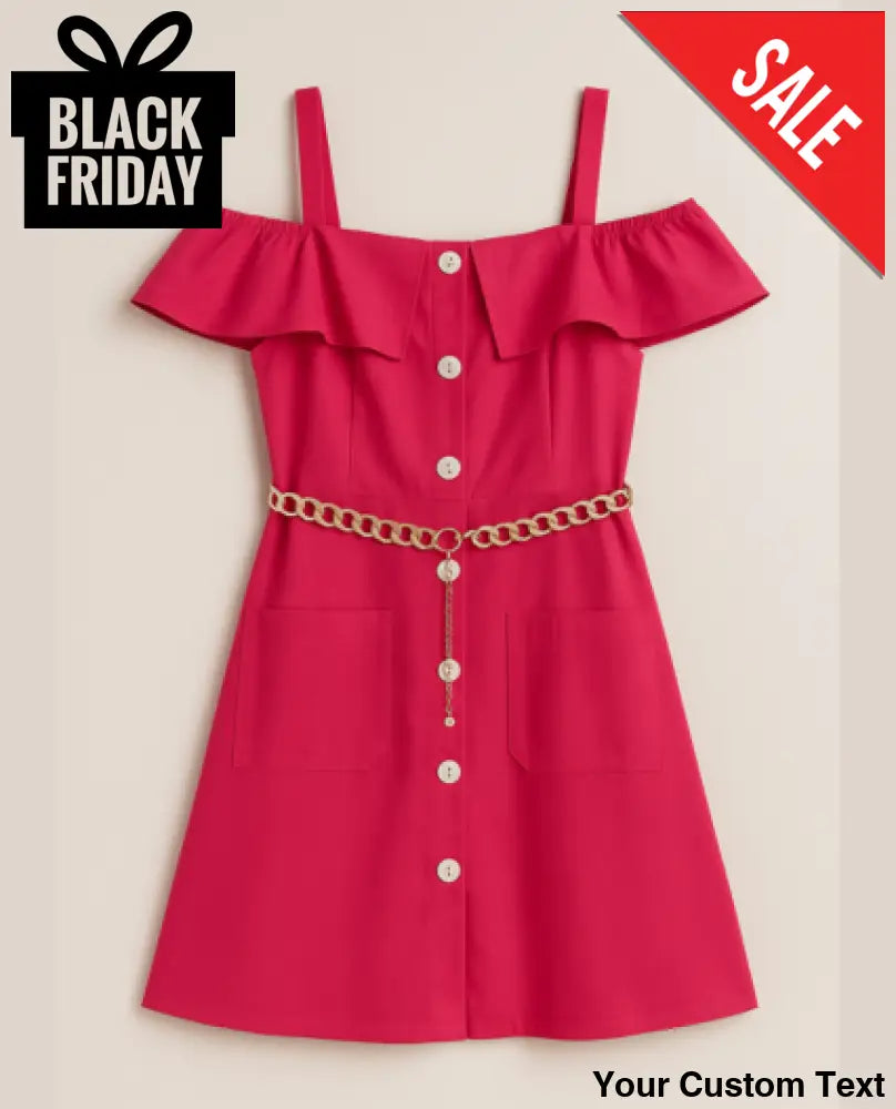 Vestido de niña con hombros descubiertos y cinturón decorativo 12 / Rojo Vestido