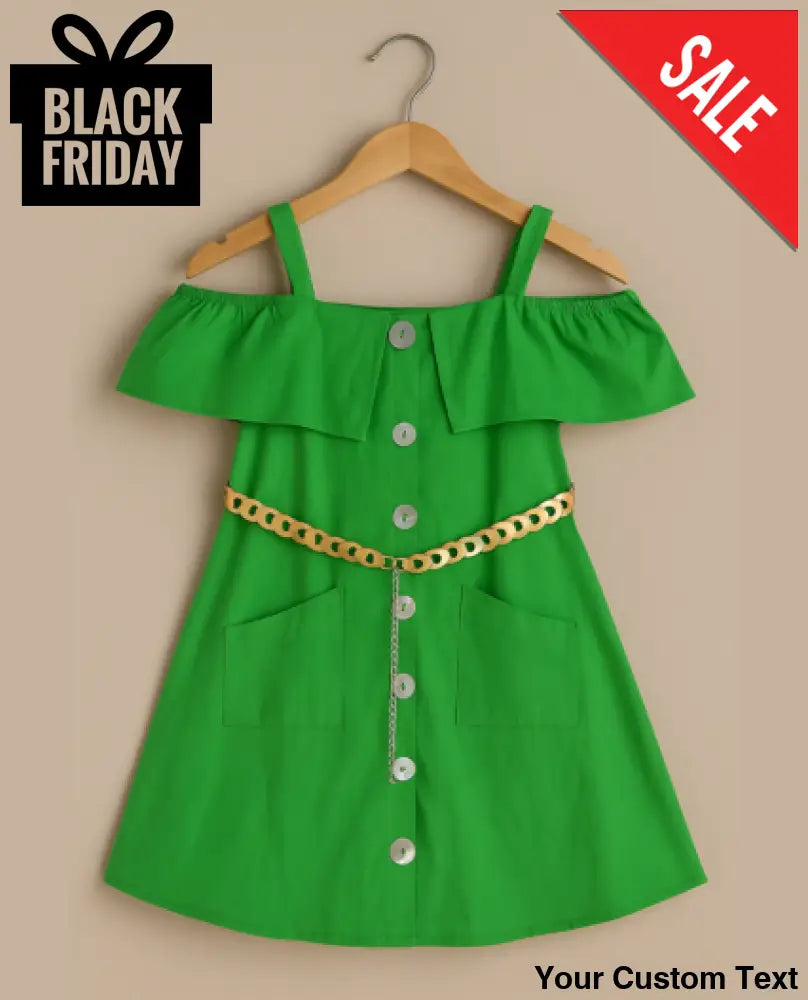 Vestido de niña con hombros descubiertos y cinturón decorativo 12 / Verde lino Vestido
