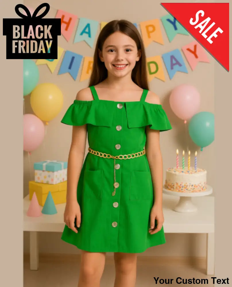 Vestido de niña con hombros descubiertos y cinturón decorativo Vestido