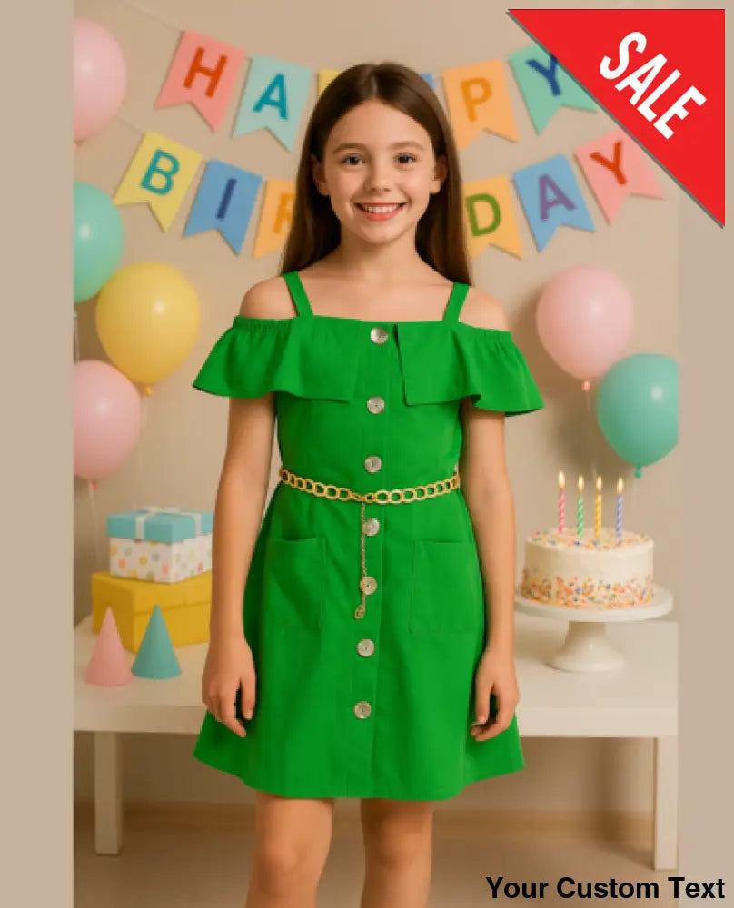 Vestido de niña con hombros descubiertos y cinturón decorativo Vestido