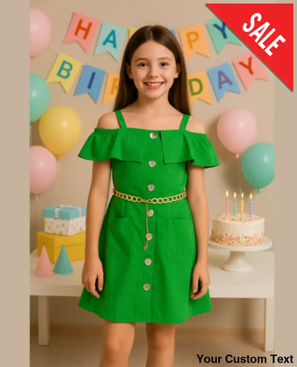 Vestido de niña con hombros descubiertos y cinturón decorativo Vestido