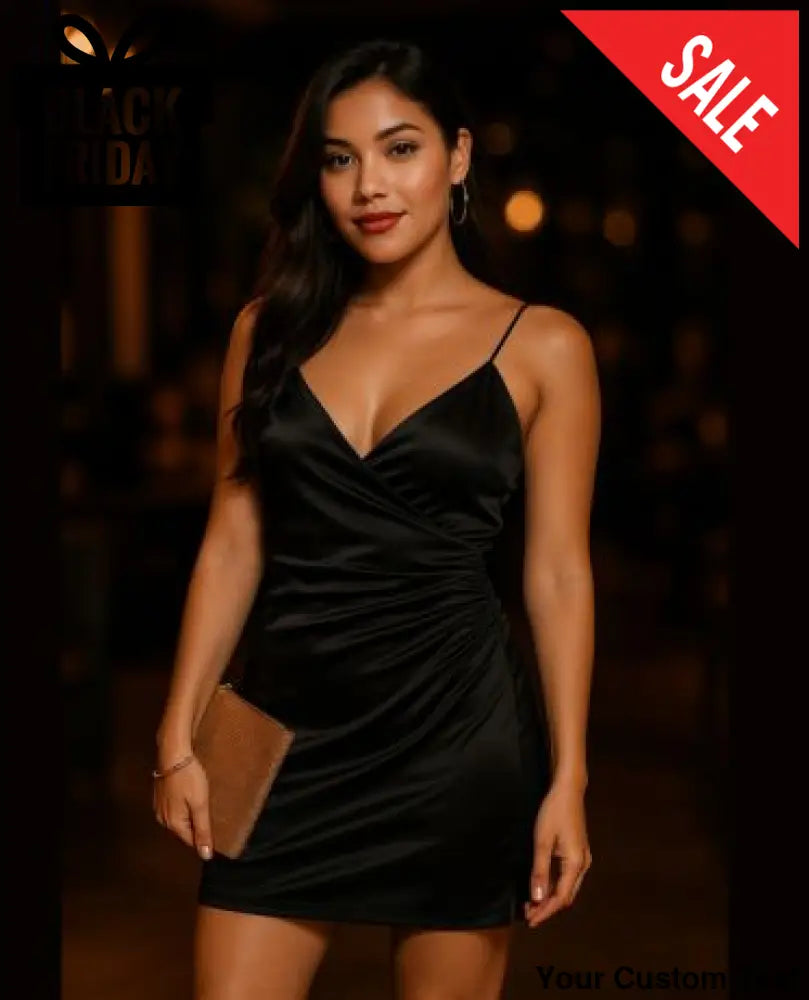Vestido negro drapeado para mujer L Vestido