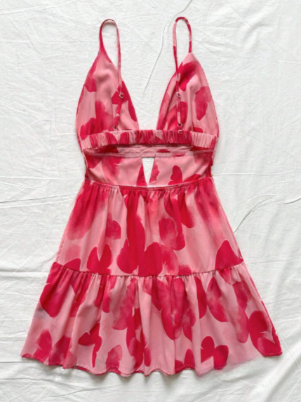 Vestido estampado floral de tiras con cuello en v y espalda descubierta para mujeres