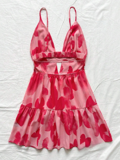 Vestido estampado floral de tiras con cuello en v y espalda descubierta para mujeres