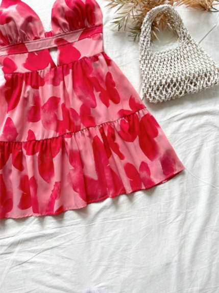 Vestido estampado floral de tiras con cuello en v y espalda descubierta para mujeres