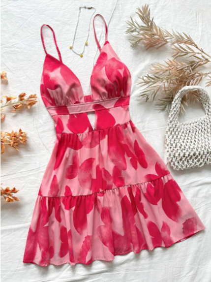Vestido estampado floral de tiras con cuello en v y espalda descubierta para mujeres