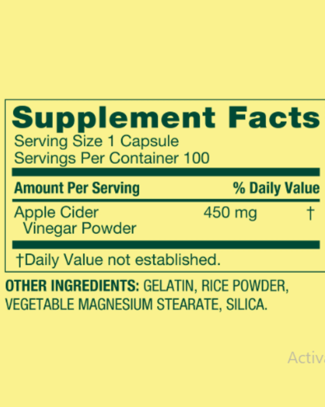 Vinagre de Manzana Spring Valley 450 mg 100 Cápsulas | Suplemento Alimenticio