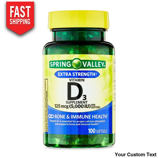 Vitamina D3 125 Mcg (5000 Iu) Por 100 Sofgel Marca Spring Valley Suplementos Y Vitaminas
