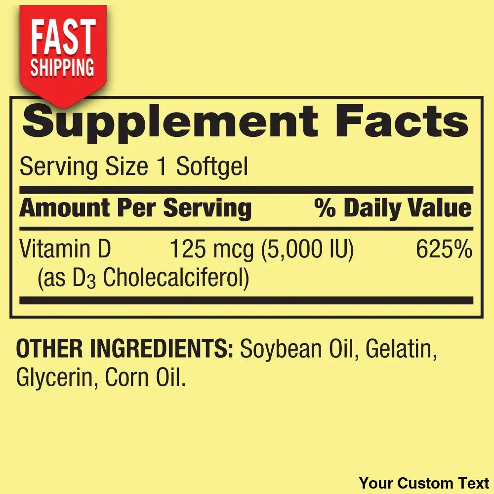Vitamina D3 125 Mcg (5000 Iu) Por 100 Sofgel Marca Spring Valley Suplementos Y Vitaminas