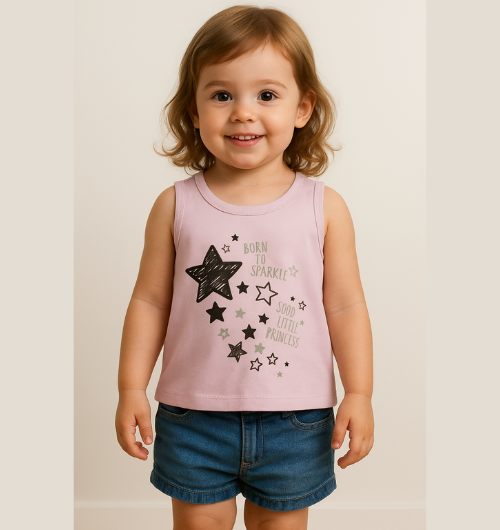 Camiseta sin mangas para niña estampada marca losan lila