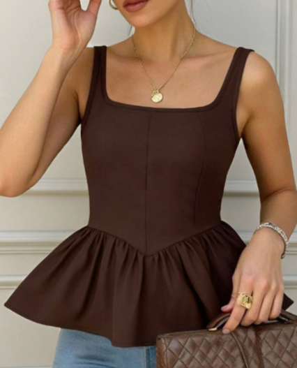 Top de tiras peplum para mujer color cafe