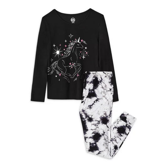 Pijama niña estampado tie die negra